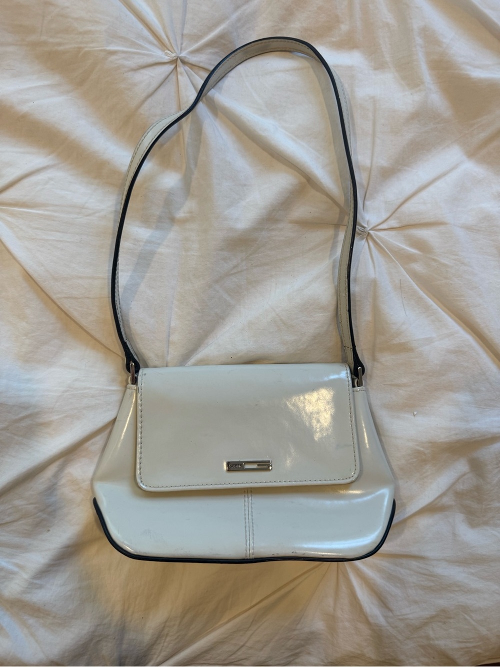 Guess White Patent Shoulder Bag with Black Trim
